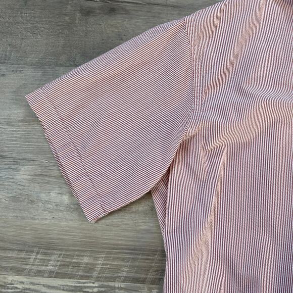 Vintage L.L. Bean Red White Striped Cotton Button Down Shirt XL Short Sleeve - Picture 2 of 5